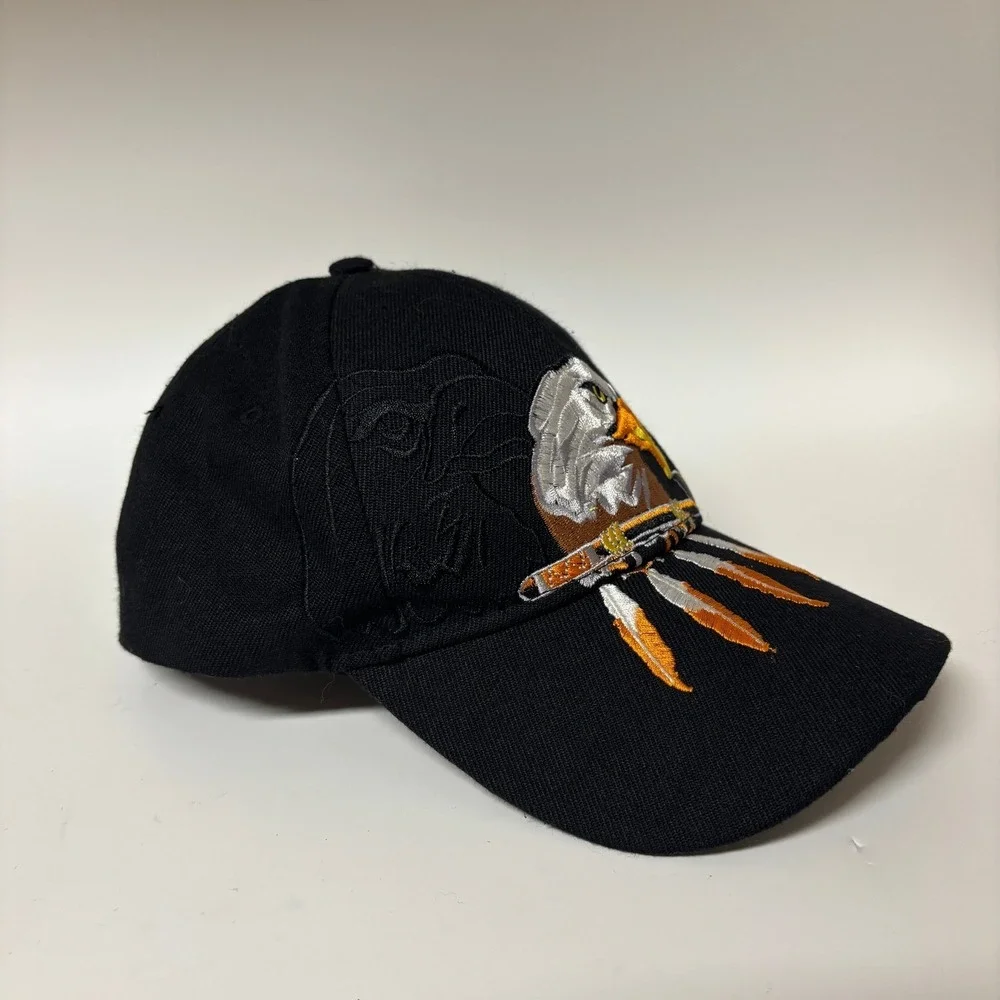 Native American Eagle Feathers Embroidered Black Baseball Cap Hat Adjustable